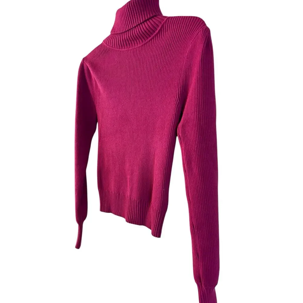 Farm Rio Ribbed Knit Turtle Neck Long Sleeve Sweater Raspberry Pink Size XS - Picture 4 of 7